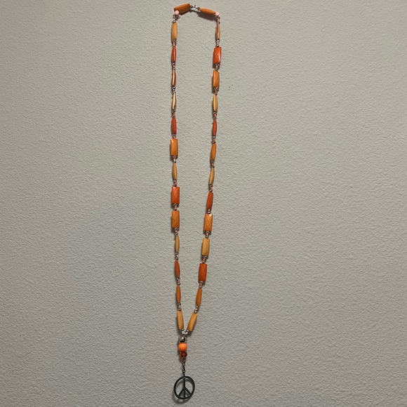 Orange Long Peace Sign Necklace - Picture 2 of 4